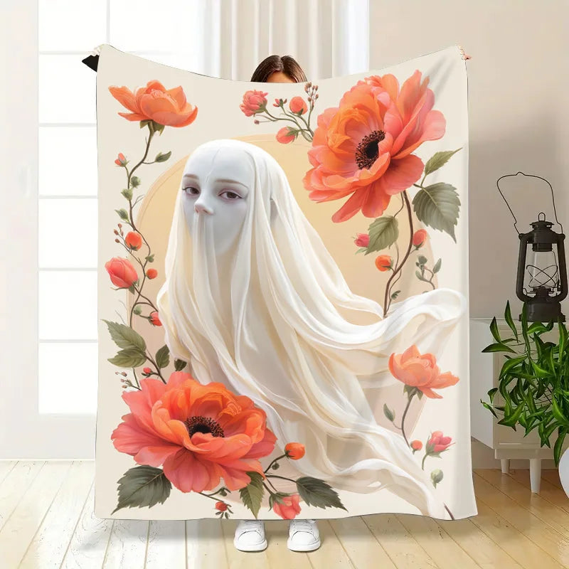 Flannel Blanket-Soft Lightweight All-season Charming Floral Baby Blanket with Elegant Lady Design Soft and Cozy
