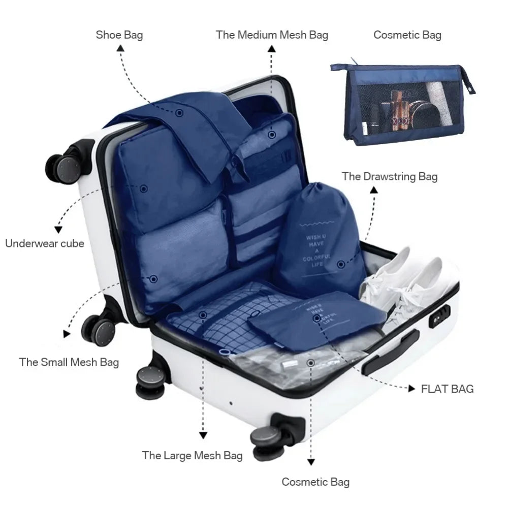 Waterproof Packing Cubes 8pc Set for Suitcases Travel Packing Organizer With Double Zipper Pulls Mesh Top 100% Durable Polyester