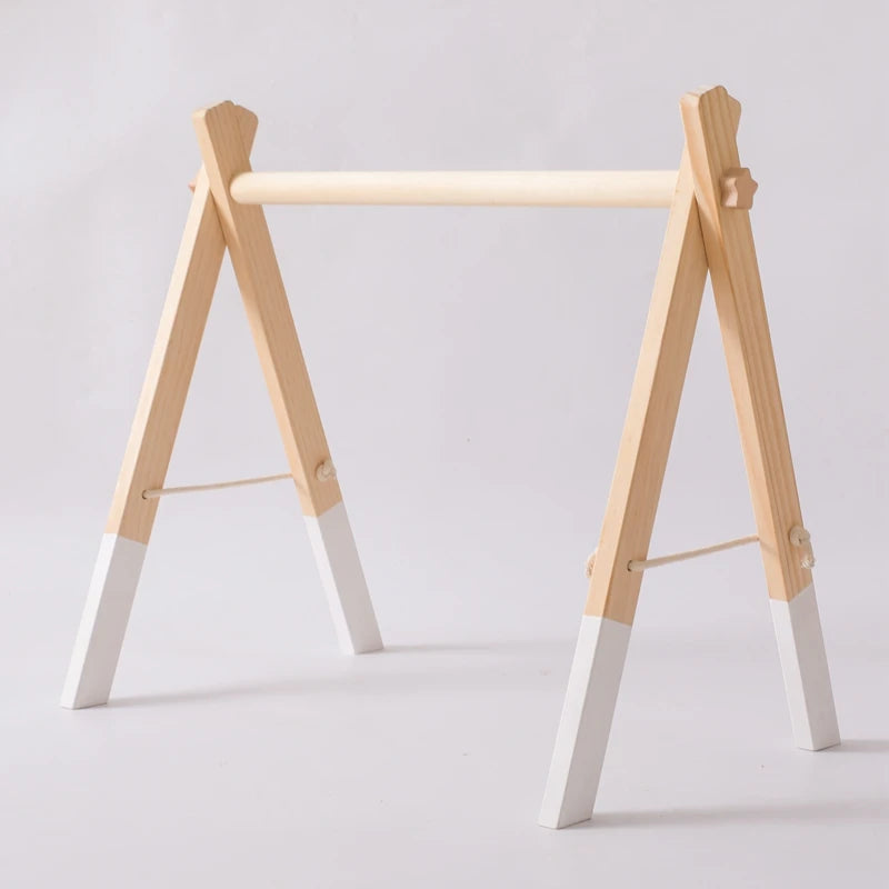 Baby Montessori Wooden Gym Frame Rattle Toys Newborn Mobile Hanging Sensory Toys Foldable Play Gym Frame Kid Holder Bracket Gift