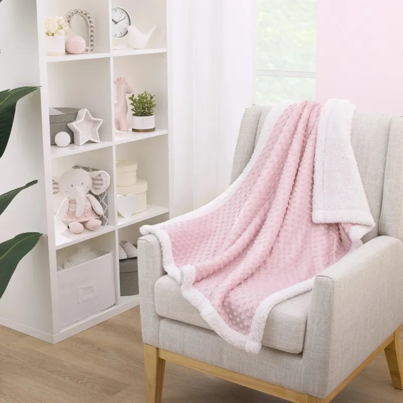 Pink Popcorn Plush Super Soft Baby Blanket, Reversible, 30" x 40", Infant Girl