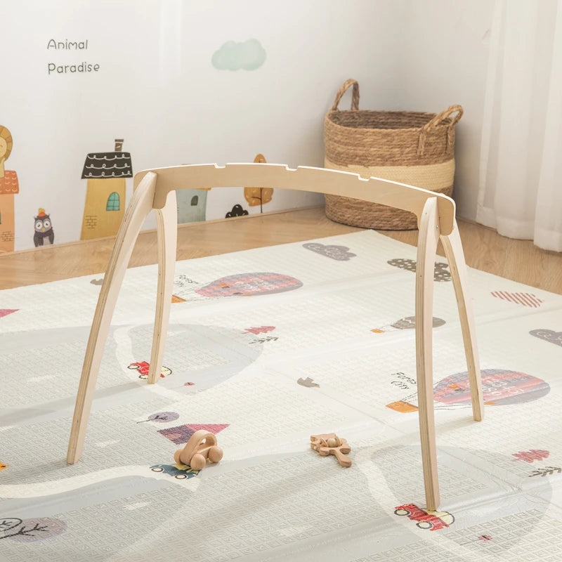Baby Montessori Wooden Gym Frame Rattle Toys Newborn Mobile Hanging Sensory Toys Foldable Play Gym Frame Kid Holder Bracket Gift