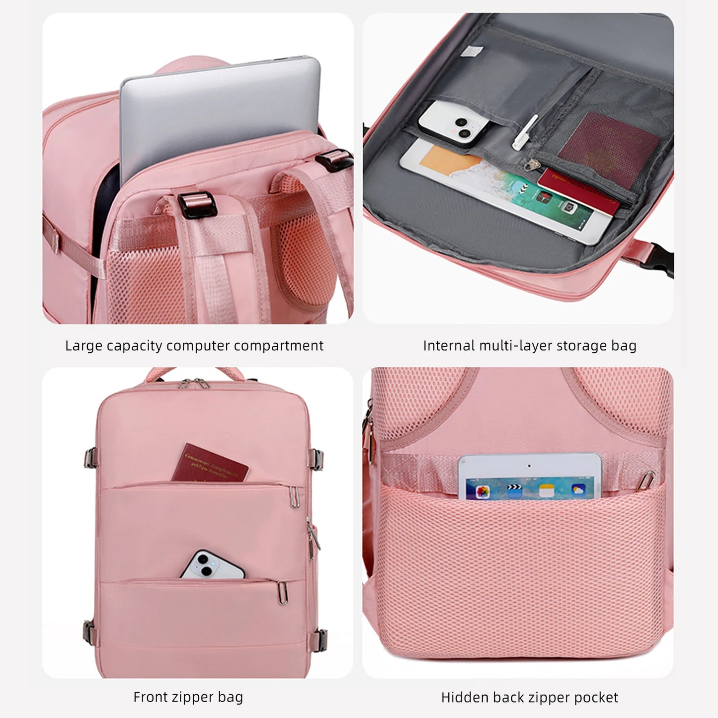 Large Capacity Backpack Carry On Luggage Travel Bags with USB Charging Port Waterproof Laptop Bag for Outdoor Hiking Climbing