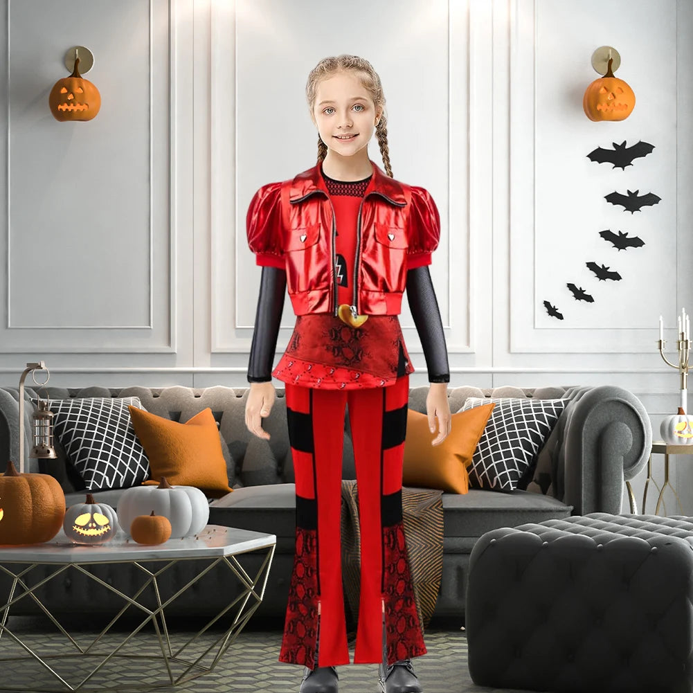 Girl Rise of Red Costume with JACKET Top Pants and Wig Princess Dress Up Cosplay Costume for Halloween Birthday Party