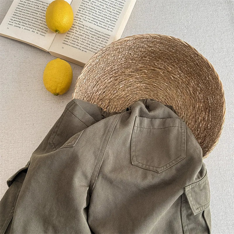 2025 Spring New Children Cargo Pants Cotton Boys Casual Pants Solid Versatile Baby Girls Loose Trousers Kids Wide Leg Pants