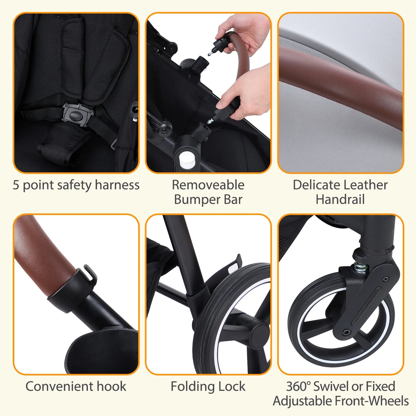 Double Stroller Track Tandem Stroller for Infant and Toddler, Foldable Pushchair Bassinet Pram, Multi-Position Reversible