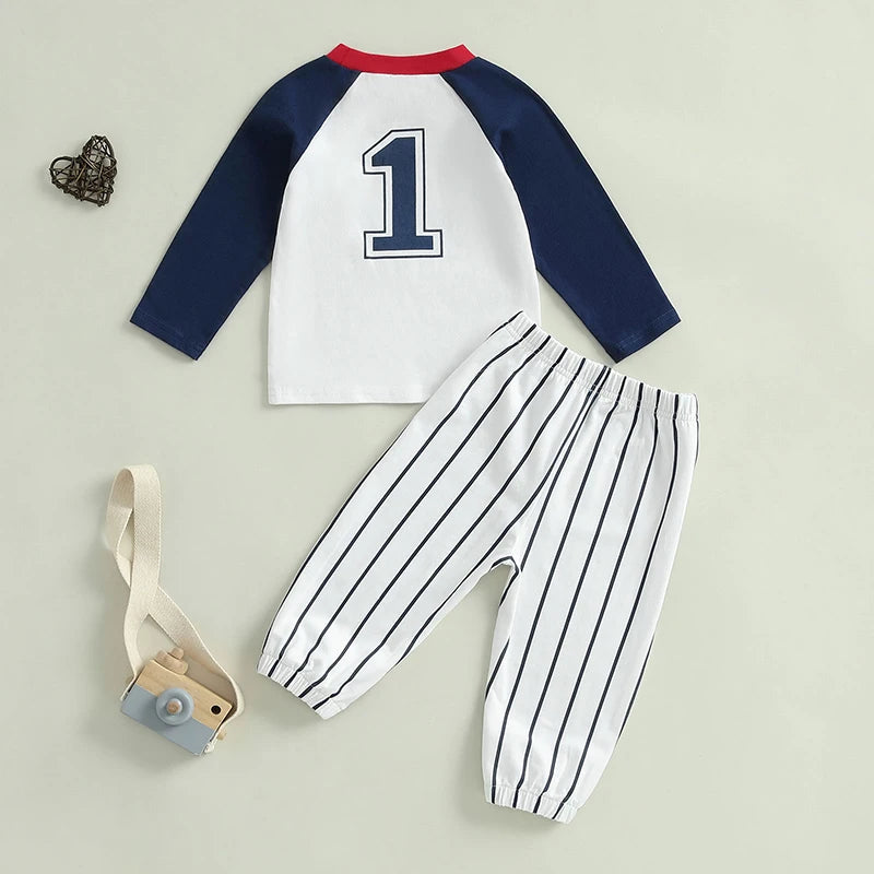 Toddler Boy Birthday Outfit Football Number Print Short Long Sleeve T-shirts Camouflage Long Pants 2 Pcs Set