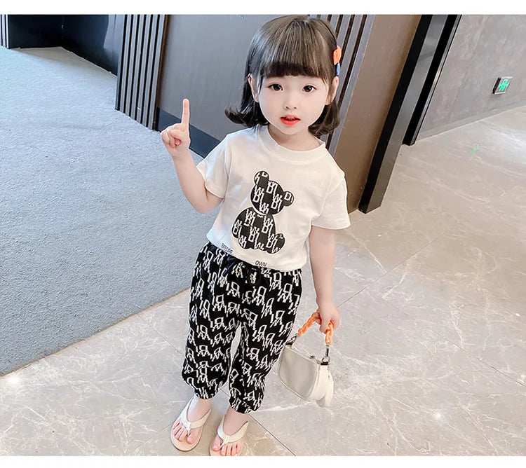Kids Girls Clothing Sets Mother Kids Clothes Summer Children Clothings Cotton Toddlers Girl Short Sleeve Pants 2pcs Clothes Suit