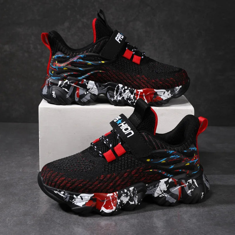Children Fashion Breathable Hook And Loop Comfy Non-Slip Shock Absorbing Casual Sports Sneakers