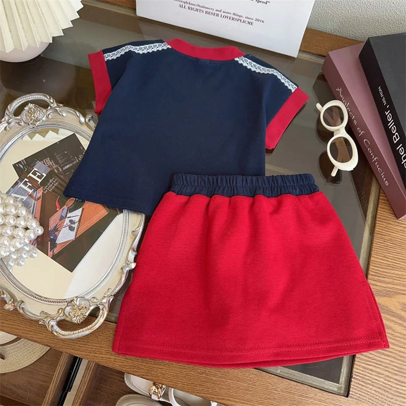 Baby Girls Sets Summer New Children Letter Printed Suits Toddler Short-sleeved T-shirt+Fashion Skirt 2Pcs Outfits Kids Clothes