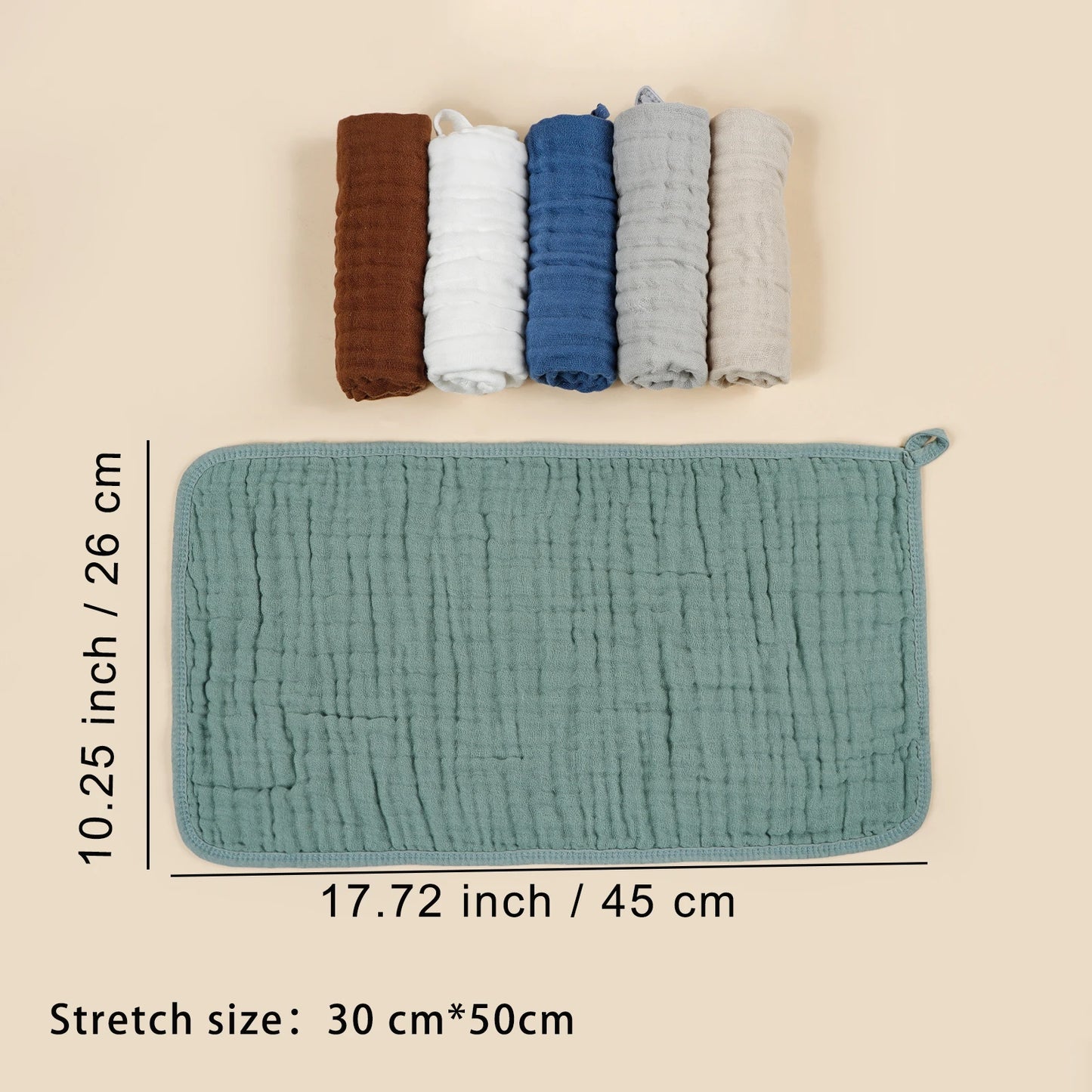 6pcs Crape Cloth Soaked Gauze Burping Towel Soft Comfortable Baby Face Washrag Pure Cotton Hanging Rope Baby Absorbent Washcloth