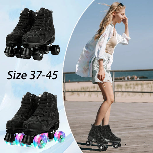 Outdoor Roller Skates Sports Double Row Skates Quad 4 Wheels Skating   Flashing Roller Skates Shoes for Youth Boys Girls