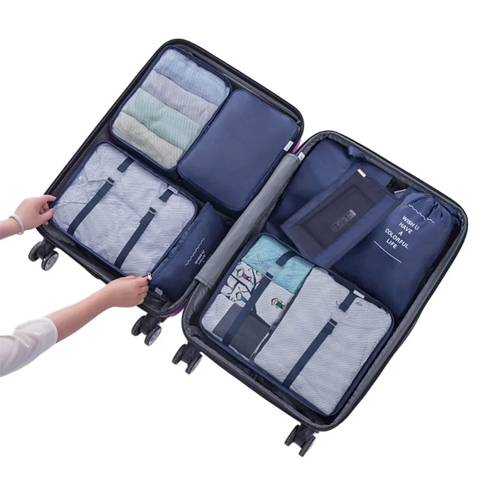 Waterproof Packing Cubes 8pc Set for Suitcases Travel Packing Organizer With Double Zipper Pulls Mesh Top 100% Durable Polyester