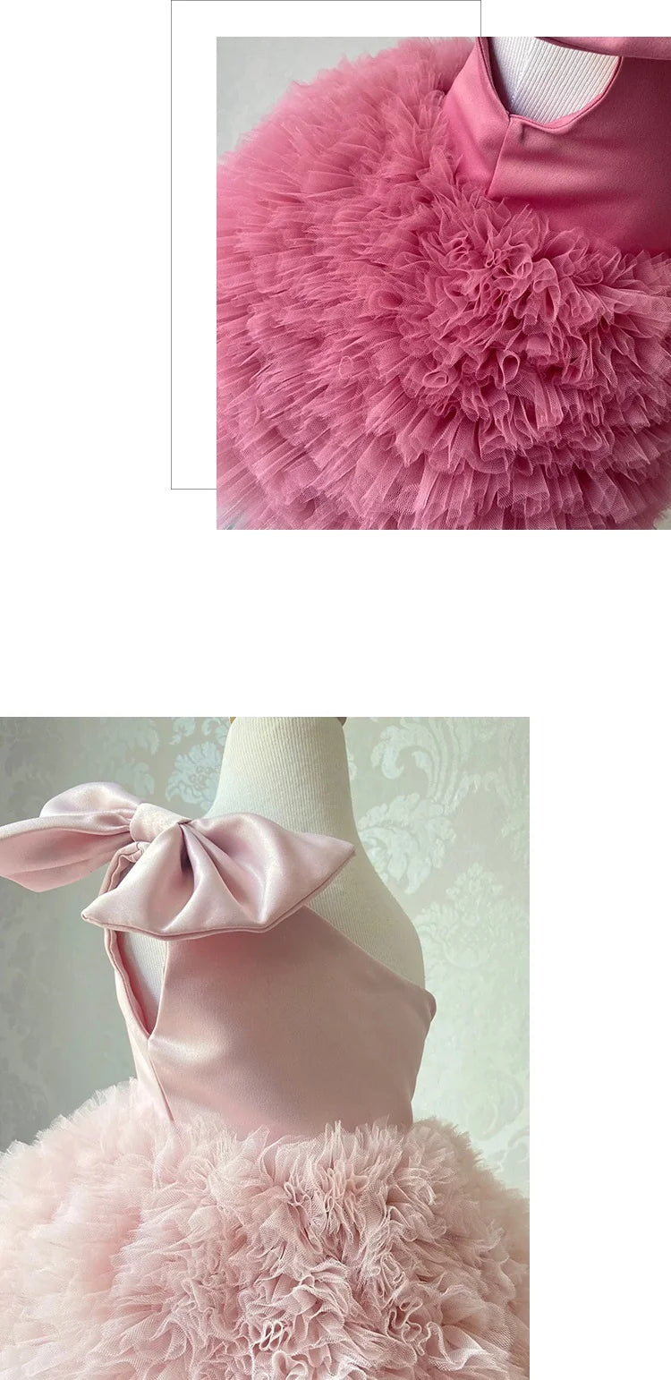 Fashion Baby Girl Princess Off Shoulder Bow Layered Tutu Dress Infant Toddler Child Vestido Party Birthday Baby Clothes 1-5Y