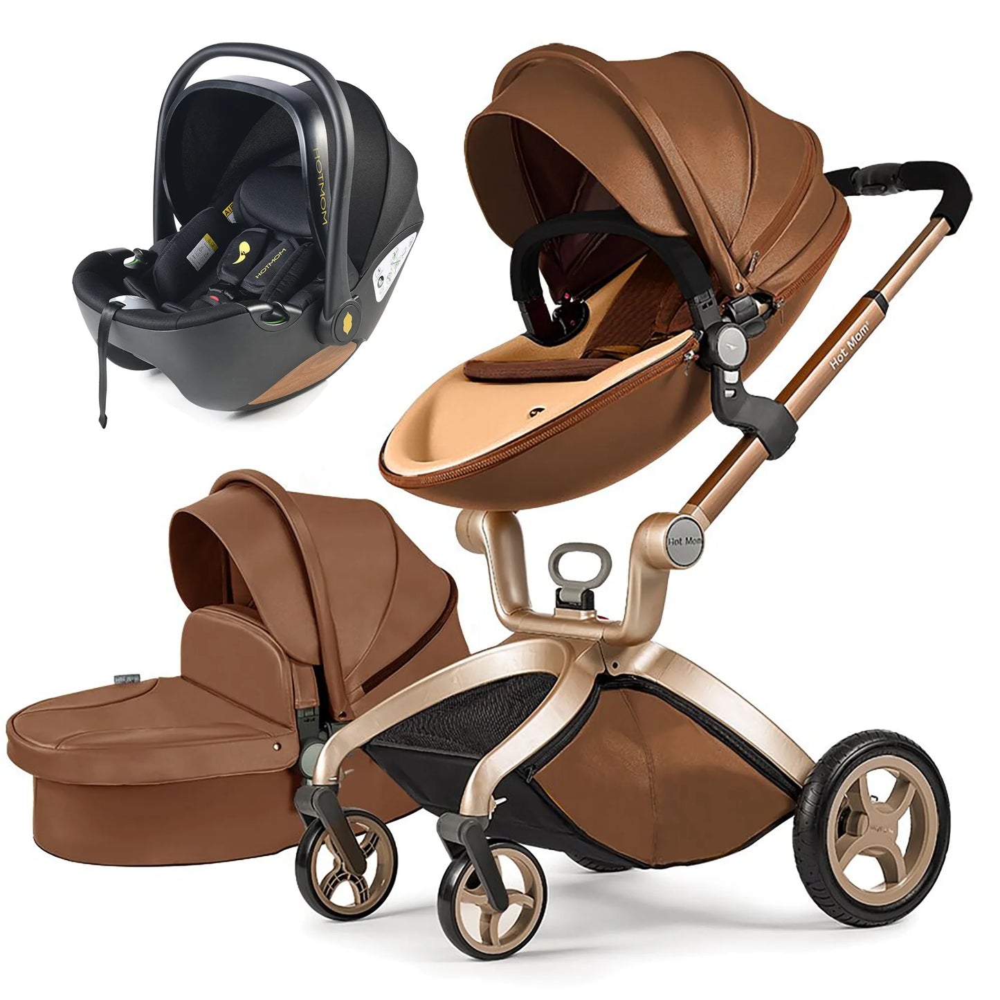 Hot Mom F22 baby stroller 3in1 ,adjustable seat,aluminum frame,solid rubber tires,rain cover,mosquito net,large storage basket