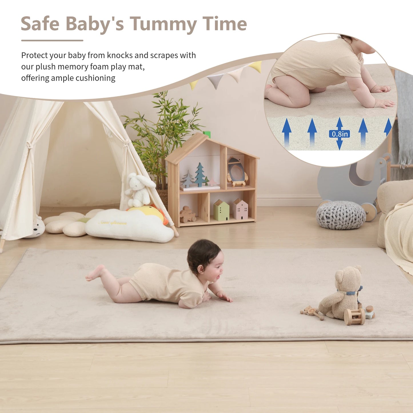 Khaki Baby Play Mat for Floor Water-Repellent Baby Game Crawling Mat Soft Velvet Non-Slip   Baby Activities Rug Newborn Items