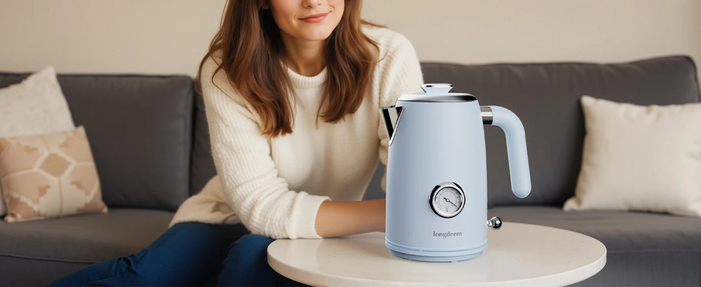 1L Small Electric Kettles Stainless Steel, Portable Travel Mini Hot Water Boiler Heater, Cool Touch Teapot, Auto Shut-Off, Blue