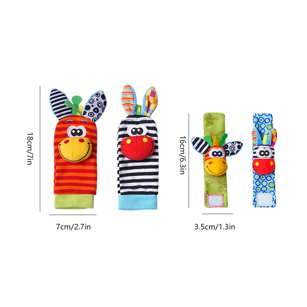 Cute Baby Animal Socks Colorful Wrist Strap Rattles Socks Adjustable Brain-Development Newborn Infant Gifts