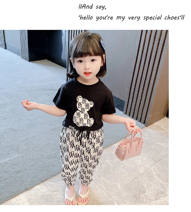 Kids Girls Clothing Sets Mother Kids Clothes Summer Children Clothings Cotton Toddlers Girl Short Sleeve Pants 2pcs Clothes Suit
