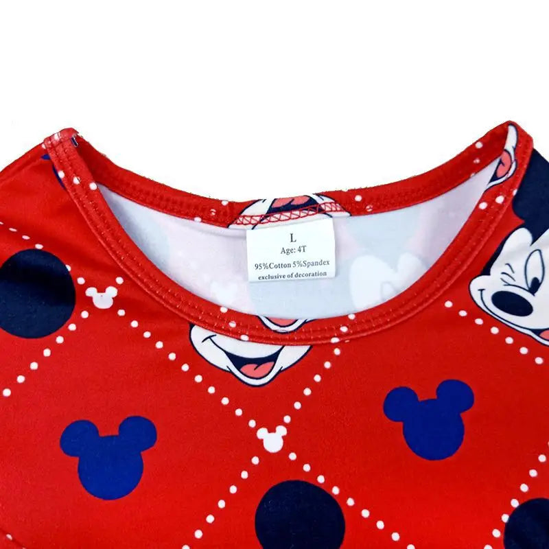 Disney Girls Dress Little Girls Red Mickey Pearl Sleeve Clothing Toddlers Cartoon Design Sleeveless Milksilk Clothes Wholesales