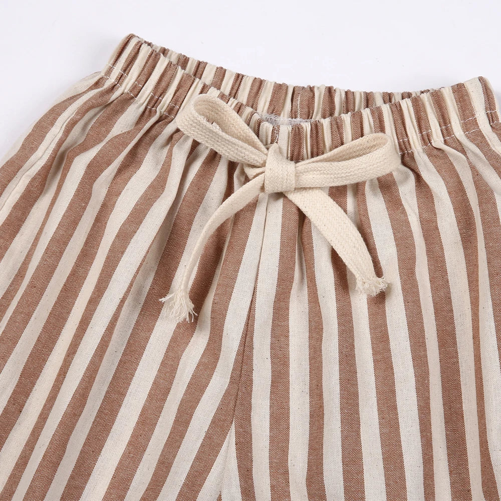 Child Linen Cotton Stripe Pants for Boys Girls Spring Summer Casual Loose Kids Children's Trousers
