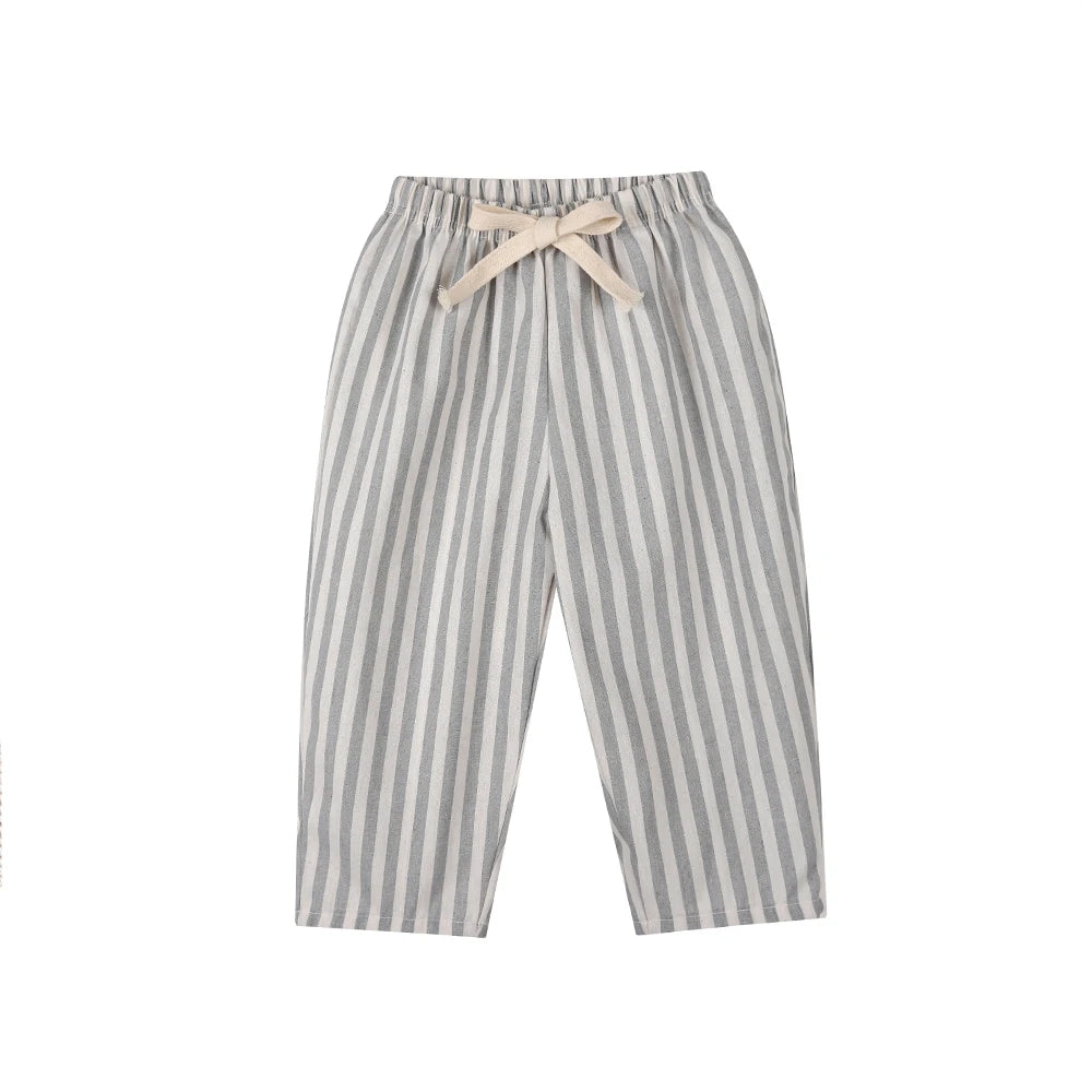 Child Linen Cotton Stripe Pants for Boys Girls Spring Summer Casual Loose Kids Children's Trousers