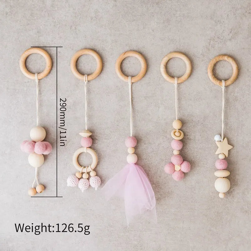 Baby Wooden Gym Frame Rocket Model Newborn Play Gym Activity Celestial Hanging Pendant Rattle For Baby Education Montessori Toys