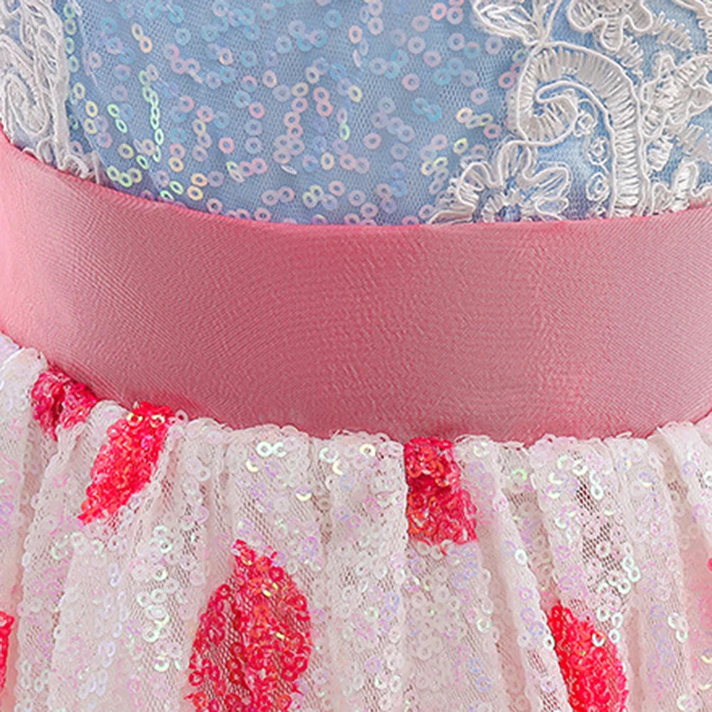 Kids Cosplay Costume with Headband Flying Sleeve Sequins Dress Little Shepherdess Princess Dress for Halloween Carnival Party