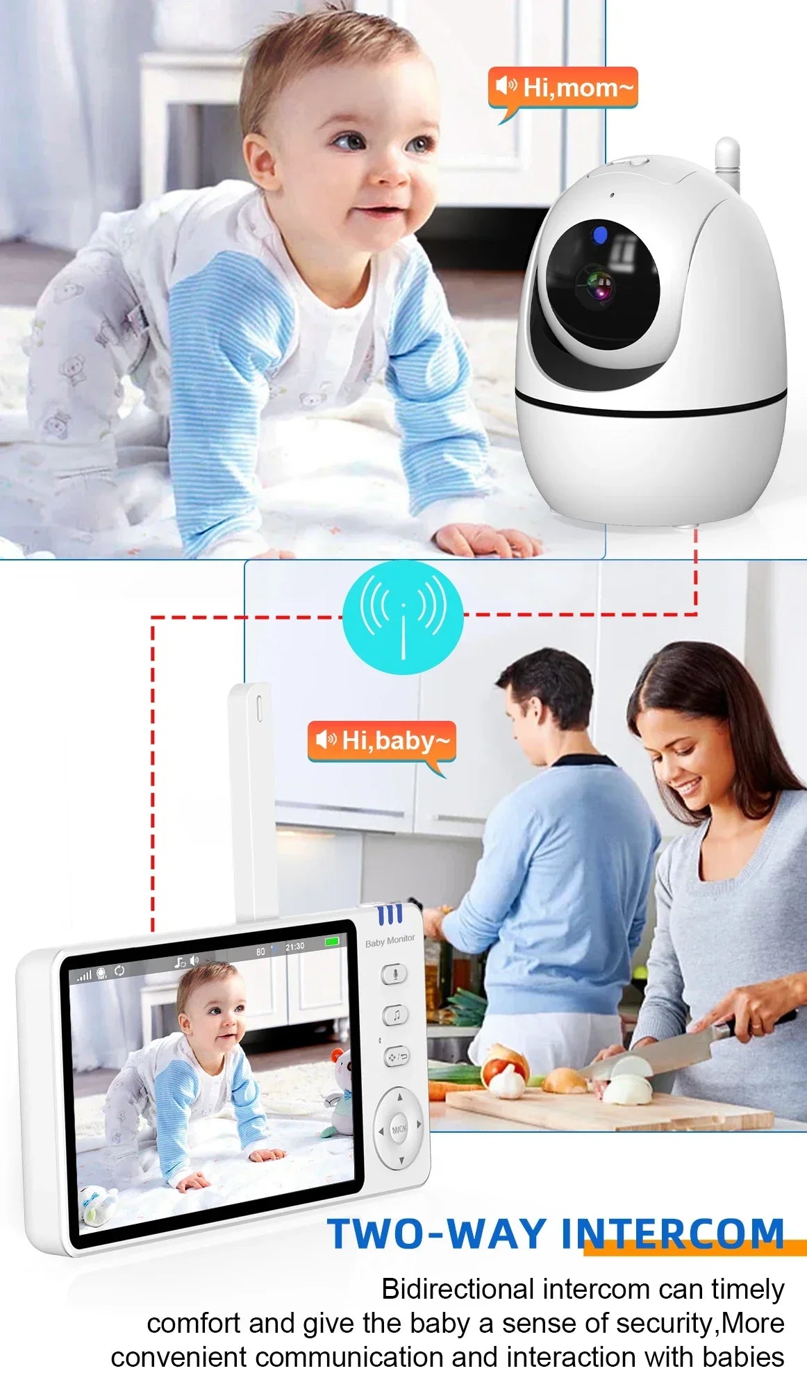 5Inch Video Baby Monitor With Pan Tilt  Surveillance IPS Screen Camera Two Way Audio Night Vision Intercom Auto Nanny with Stand