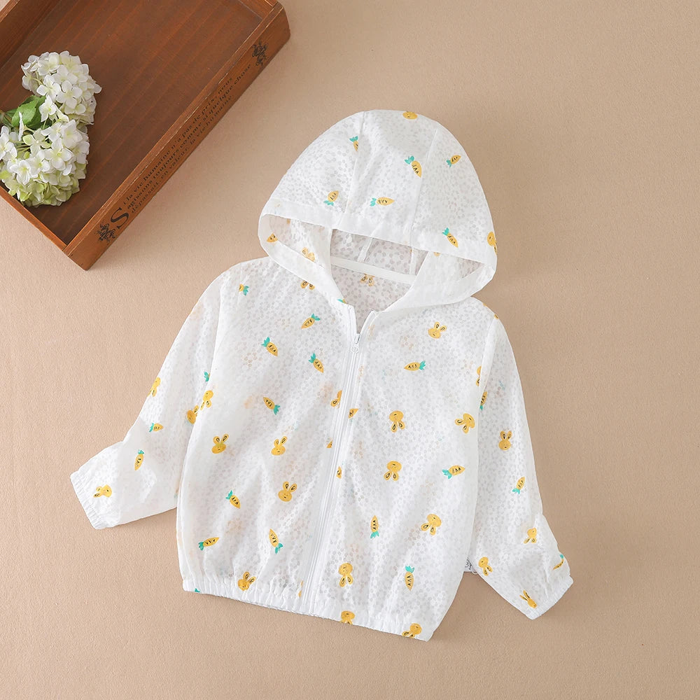 Baby Girls Summer Hooded Jacket 2024 New High Quality Lightweight Kids Cartoon Printed Cute Clothes for 2-6 Years