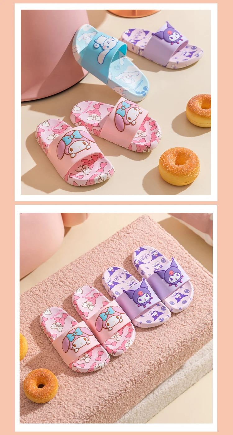 SANRIO Kuromi Cartoon Slippers Girls And Boys Indoor Non-slip Slide Shoes Outdoor Open Toe Sandals For Children Soft Comfortable