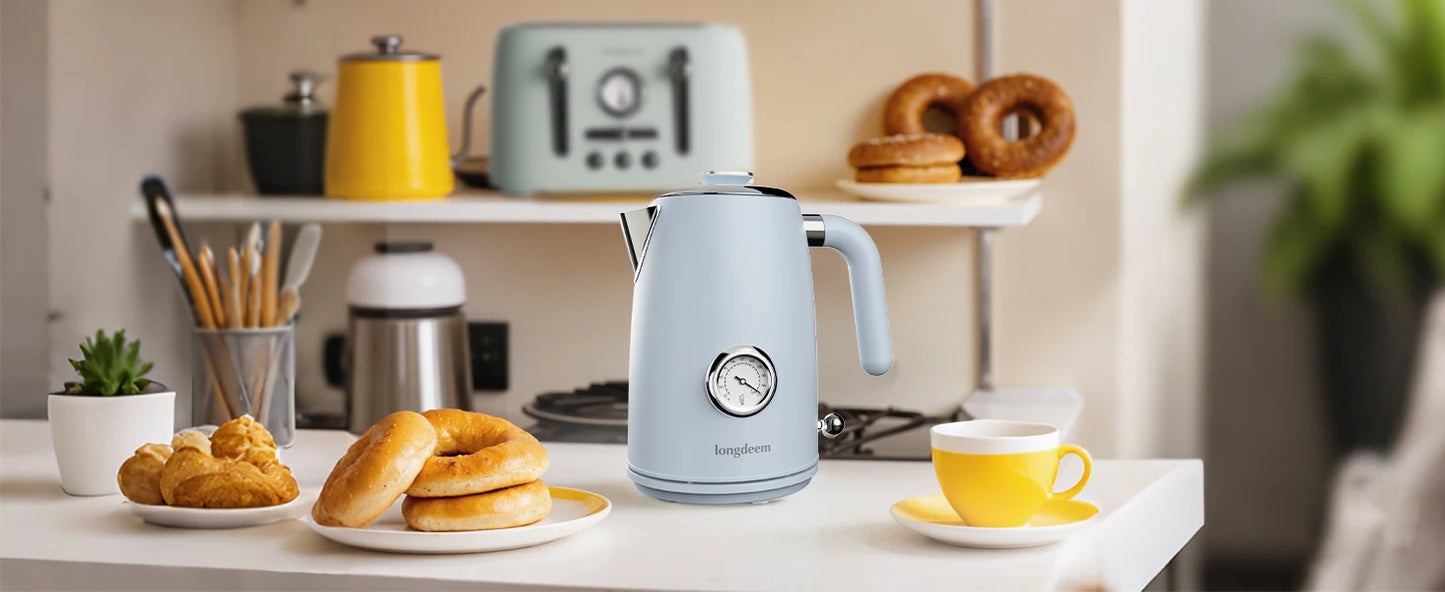 1L Small Electric Kettles Stainless Steel, Portable Travel Mini Hot Water Boiler Heater, Cool Touch Teapot, Auto Shut-Off, Blue