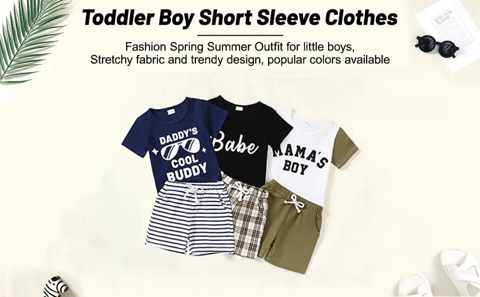 Toddler Boy Outfits 12M-5T Toddler Summer Short Sleeve T+Shorts 2 Sets Baby Boys Clothes