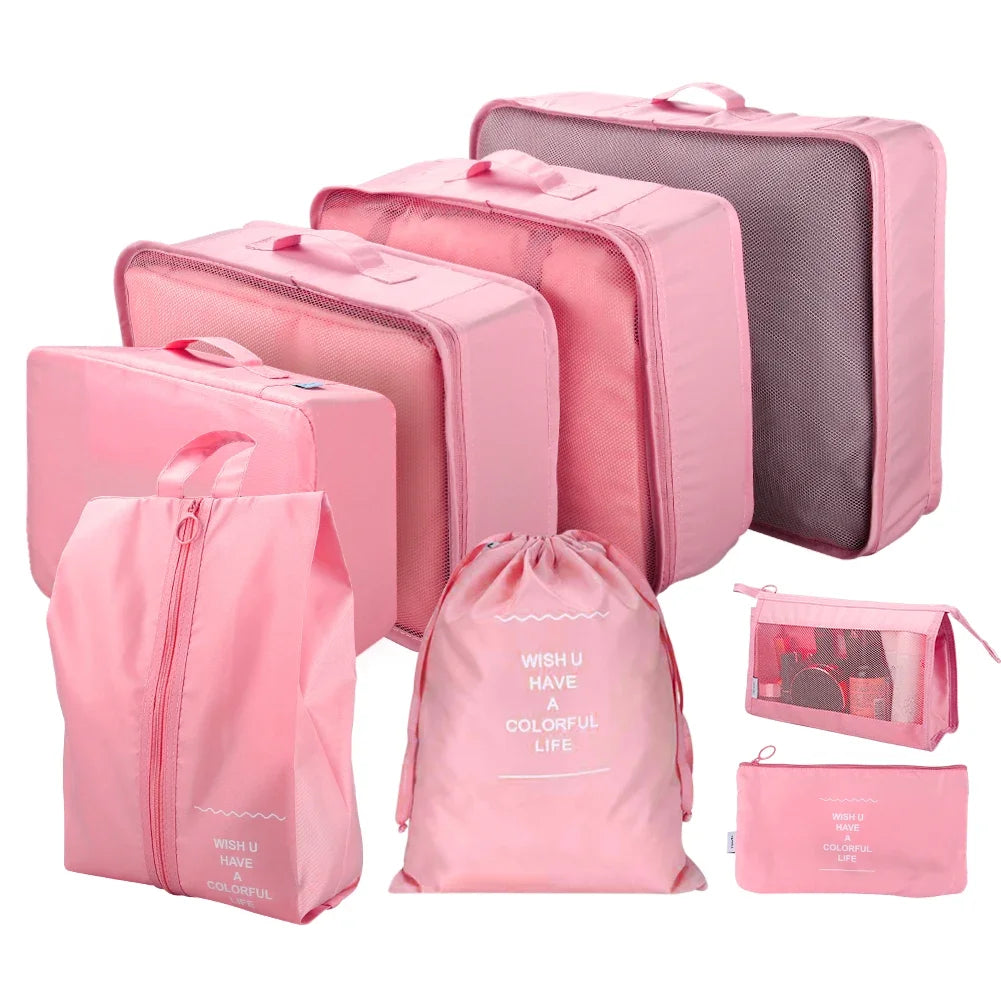 Waterproof Packing Cubes 8pc Set for Suitcases Travel Packing Organizer With Double Zipper Pulls Mesh Top 100% Durable Polyester
