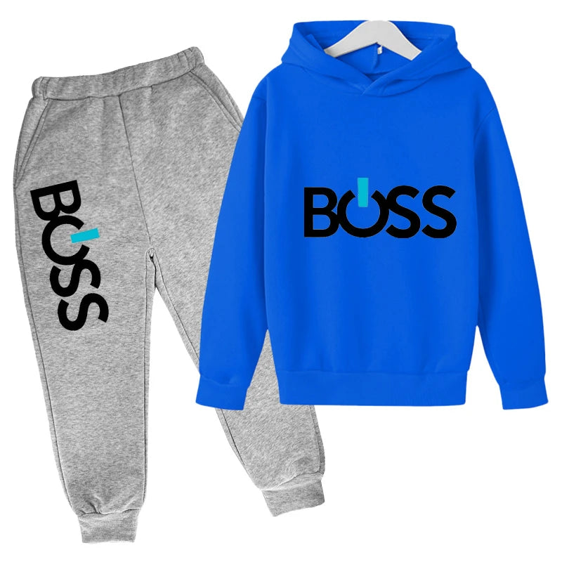 Spring Autumn Boys Girls Casual Fashion Print Pullover Long Sleeve Hoodie Tops+Pants Tracksuit 4-14 Years Children's Clothes