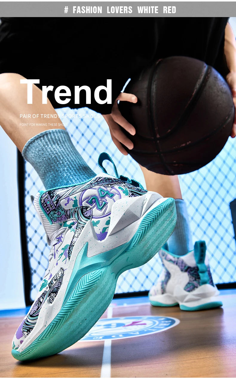 Basketball Shoes No-Slip Breathable Outdoor Shoes Fashion Graffiti Training Shoes