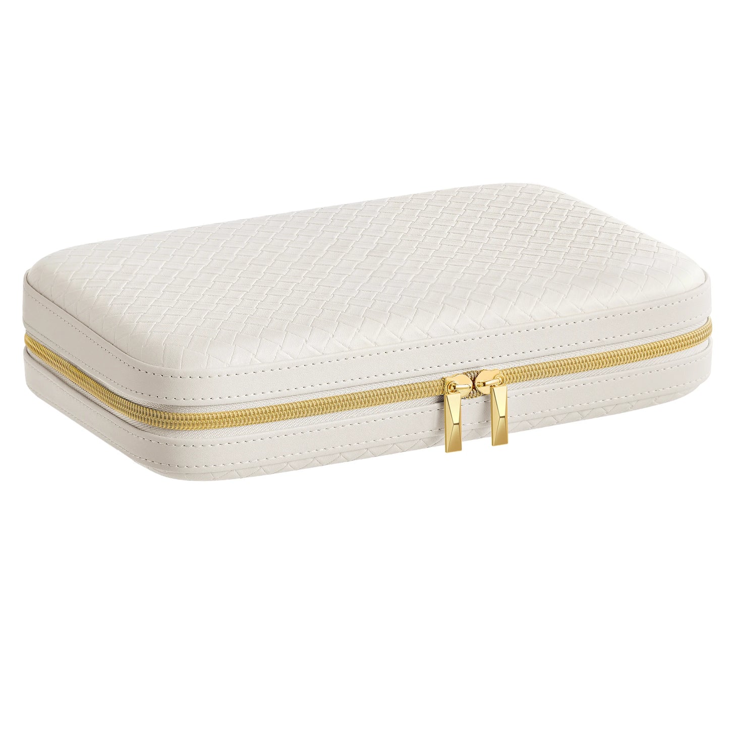 SONGMICS HOME Travel Jewelry Case, Jewelry Organizer Box with Mirror, Jewelry Pouch, Woven Embossed PU Leather, Hard Shell