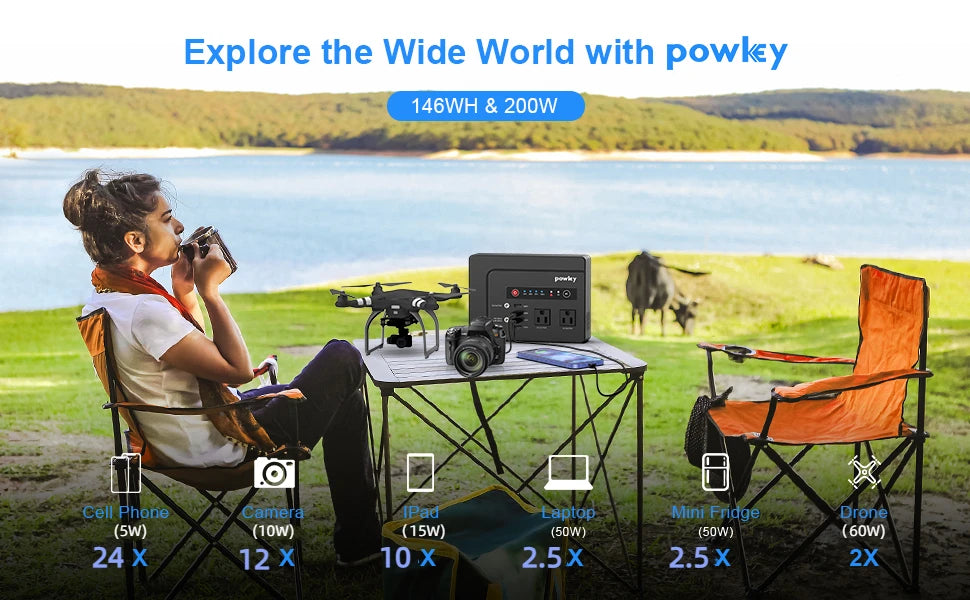 Powkey Portable Power Station 200W, 146Wh Portable Solar Generator Battery Backup Power Supply for Camping Travel Outdoor Home