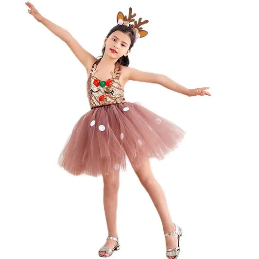 Reindeer Christmas Costume Kids Darling Reindeer Animal Costume For Girls Christmas Costume Dress Birthday Gift For Girls