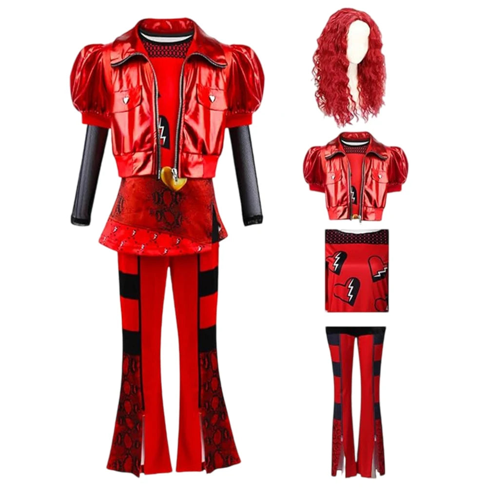 Girl Rise of Red Costume with JACKET Top Pants and Wig Princess Dress Up Cosplay Costume for Halloween Birthday Party