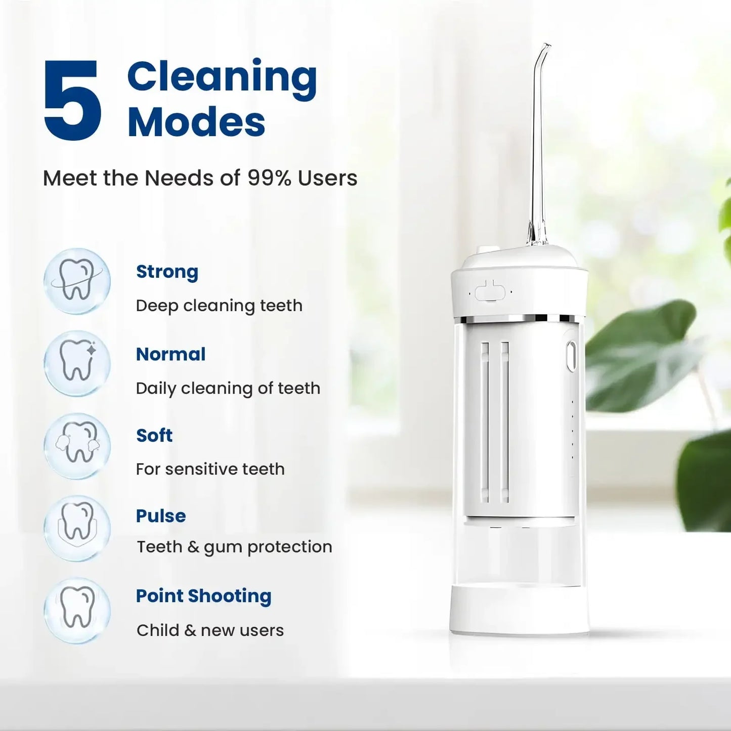 Portable Water Flosser: Oral Irrigator Water Teeth Cleaner, 5 Modes, Rechargeable 5 Nozzle Flosser, Suitable for Home Travel