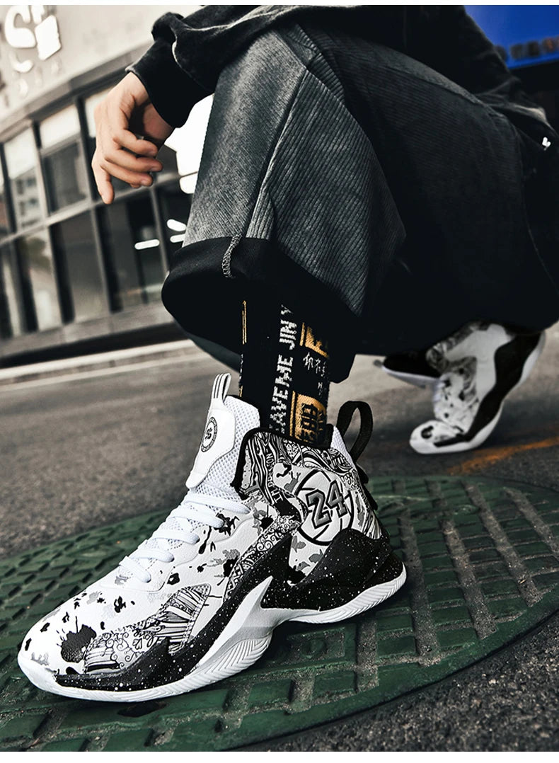 Basketball Shoes No-Slip Breathable Outdoor Shoes Fashion Graffiti Training Shoes