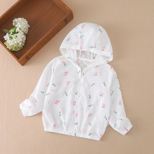 Baby Girls Summer Hooded Jacket 2024 New High Quality Lightweight Kids Cartoon Printed Cute Clothes for 2-6 Years