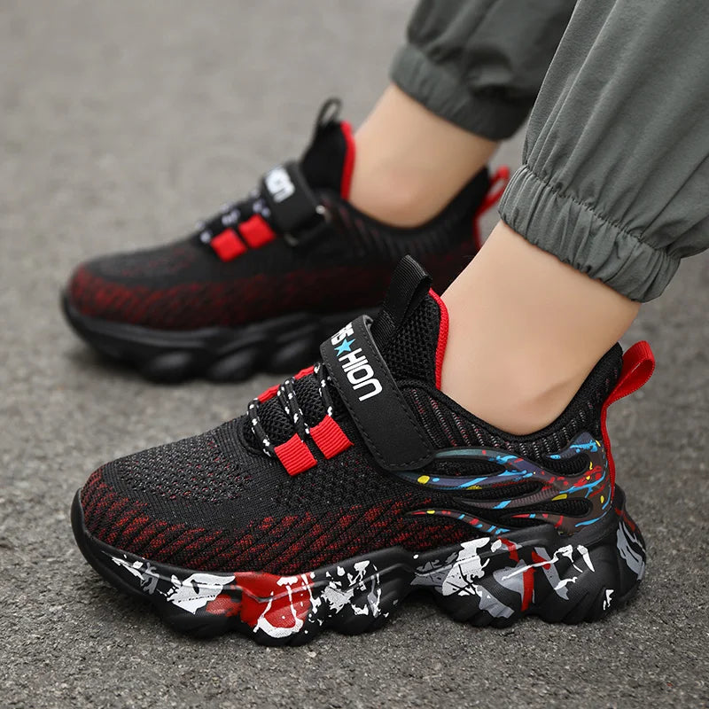 Children Fashion Breathable Hook And Loop Comfy Non-Slip Shock Absorbing Casual Sports Sneakers