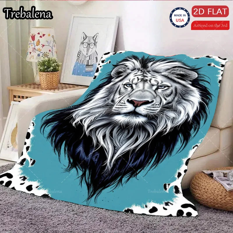 Flannel Blanket-Soft Lightweight All-season Lion Face Print Soft Baby Blanket for Boys Girls Newborns Warm Cozy