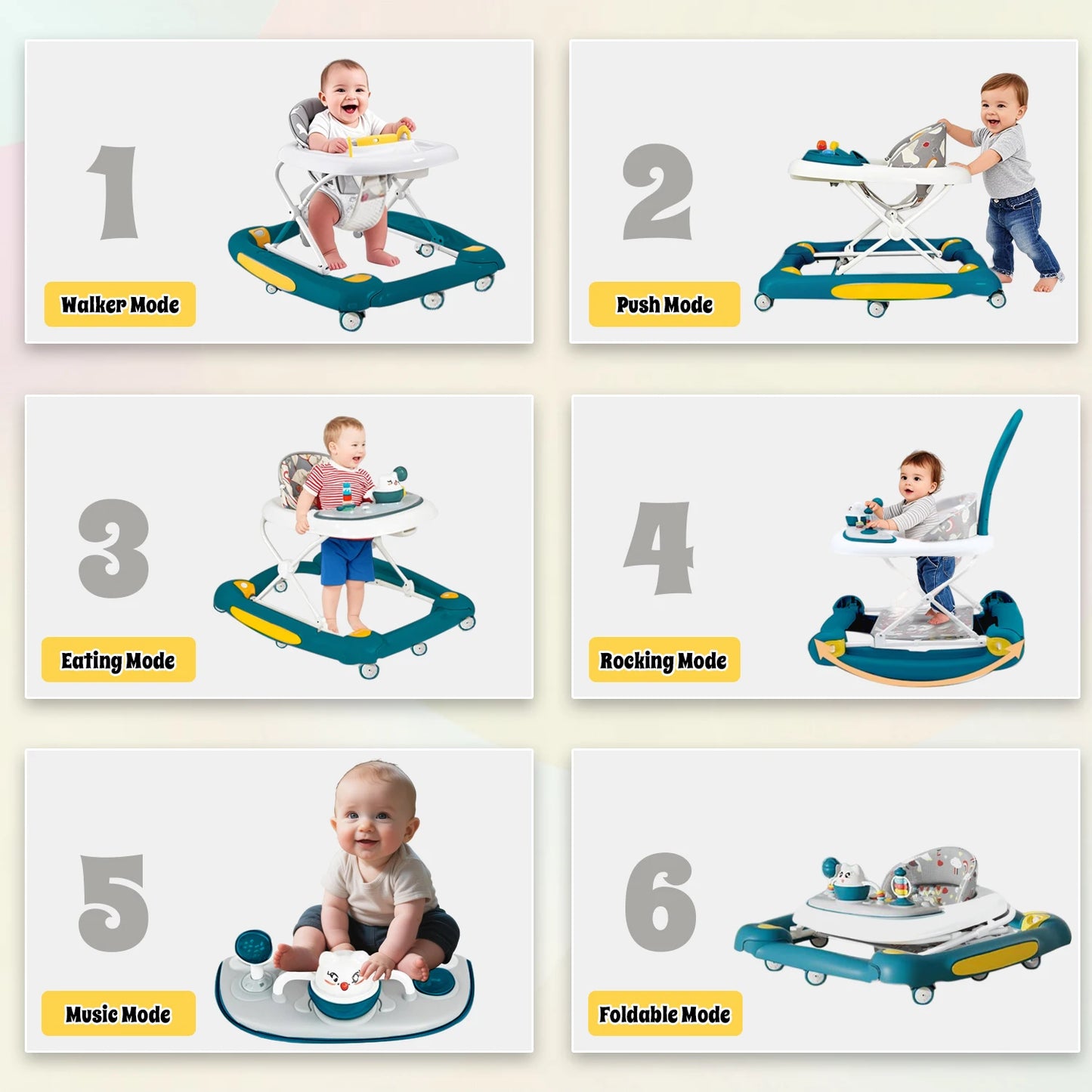 4in1 Baby Walker with Wheels Adjustable Height Music Lights Rocker Mode Activity Walker and Bouncer Combo For Baby Boys & Girls