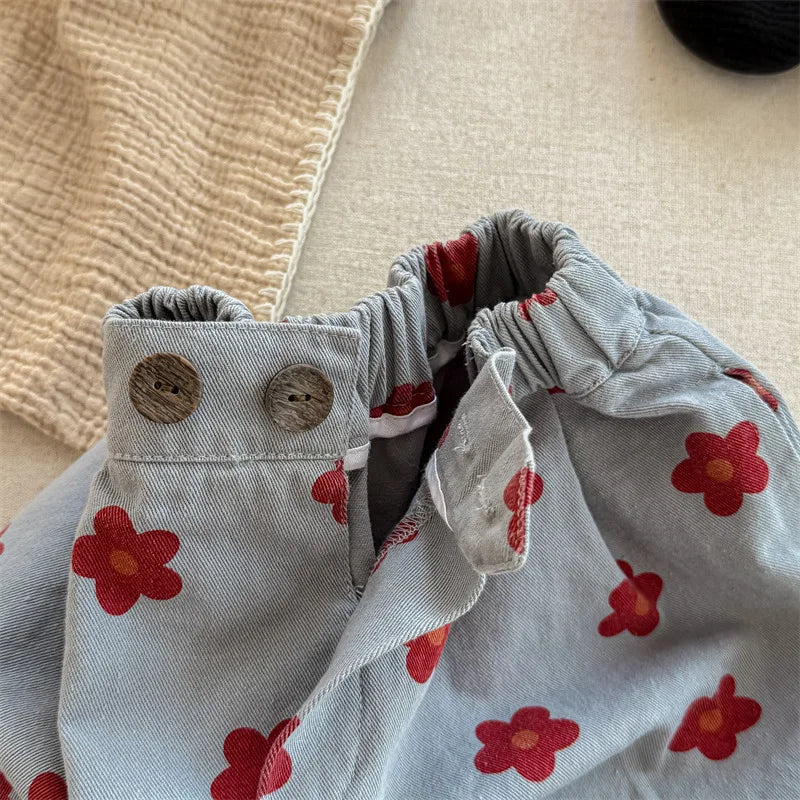 Children Girls Flower Pant Cotton Printed Loose Cropped Pant Fot Baby Girl Ins Toddler Girl Mosquito-proof Pant Kids Girl Shorts