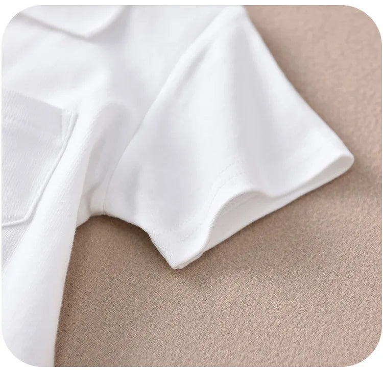 Children's short-sleeve Polo Shirts Boys and Girls 2025 Summer t-shirts 100% Cotton White School Tops 2T-16T Performance costume