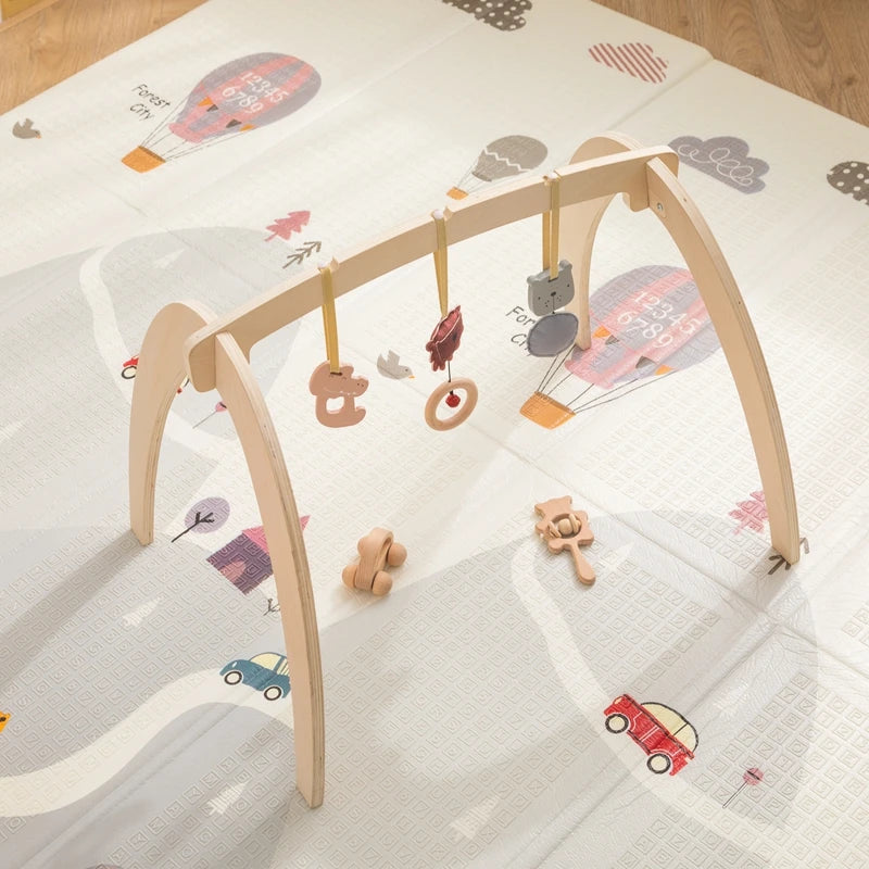 Baby Montessori Wooden Gym Frame Rattle Toys Newborn Mobile Hanging Sensory Toys Foldable Play Gym Frame Kid Holder Bracket Gift