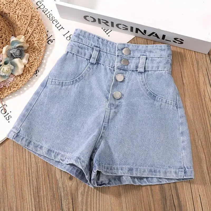 Kids Girls short Clothes Set Summer cotton Crop Tops T-shirt+Denim shorts 2pcs teens Girl Outfits Baby Girls Clothing 4 5 7 10 1