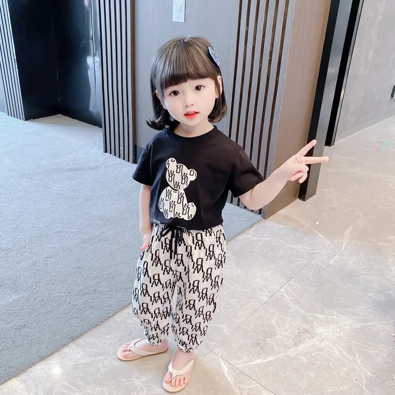 Kids Girls Clothing Sets Mother Kids Clothes Summer Children Clothings Cotton Toddlers Girl Short Sleeve Pants 2pcs Clothes Suit